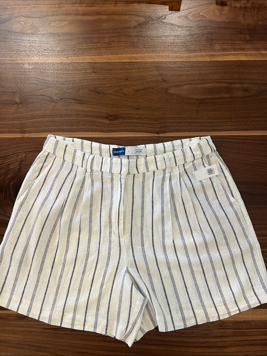 Old Navy Pants - Old Navy White Linen High-Waist Shorts with Black Stripes